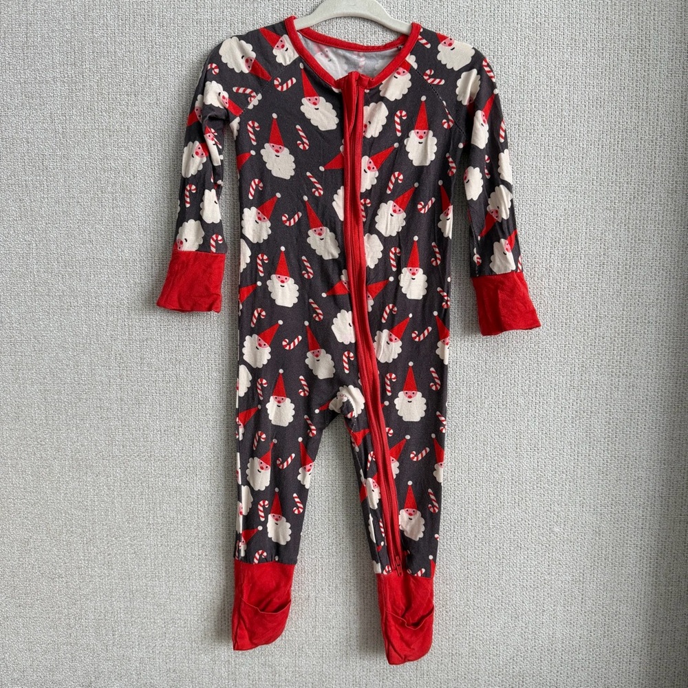 Little One Shop Co Festive Red and Black Kids One Piece Santa & Candy Canes